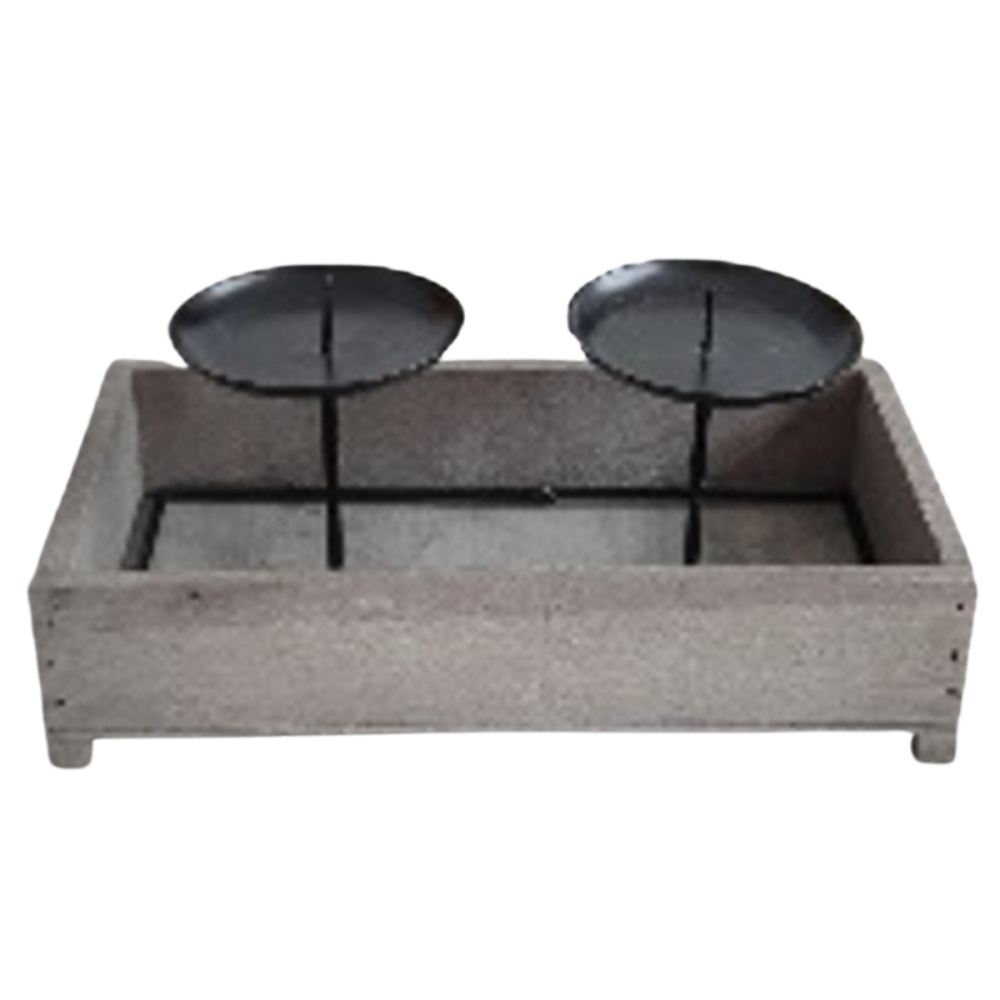 Bougeoir 2 supports en bois et métal marron 24 x 13 x 11 cm