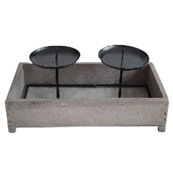 Bougeoir 2 supports en bois et métal marron 24 x 13 x 11 cm