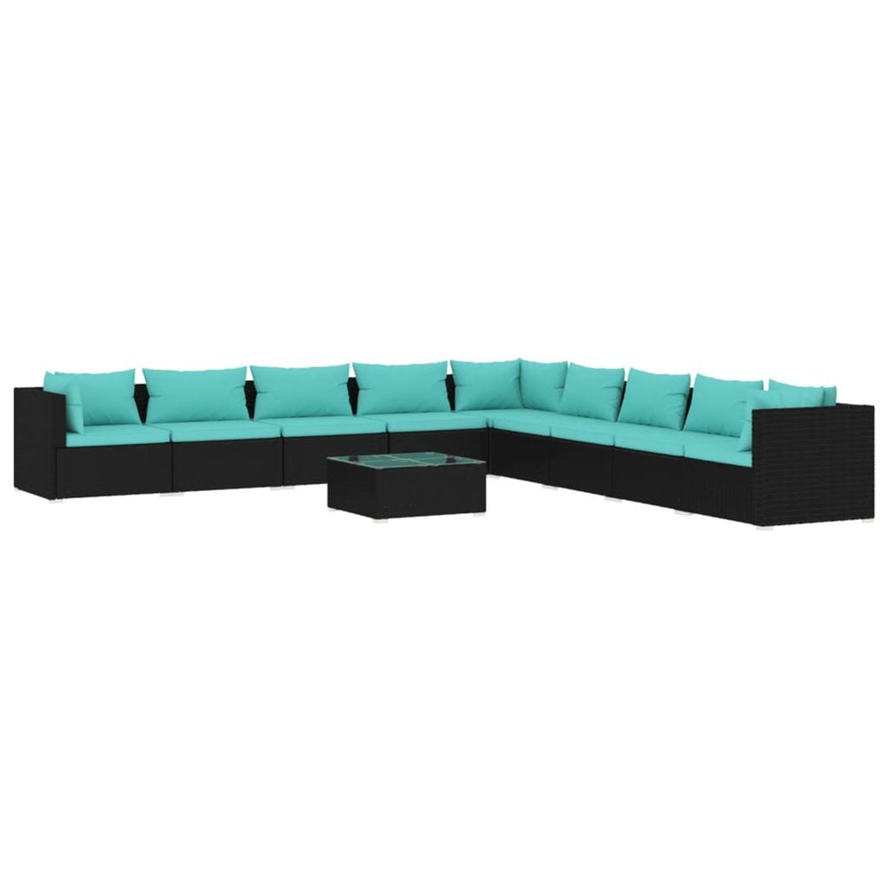 Salon de jardin 10 pcs avec coussins résine tressée noir