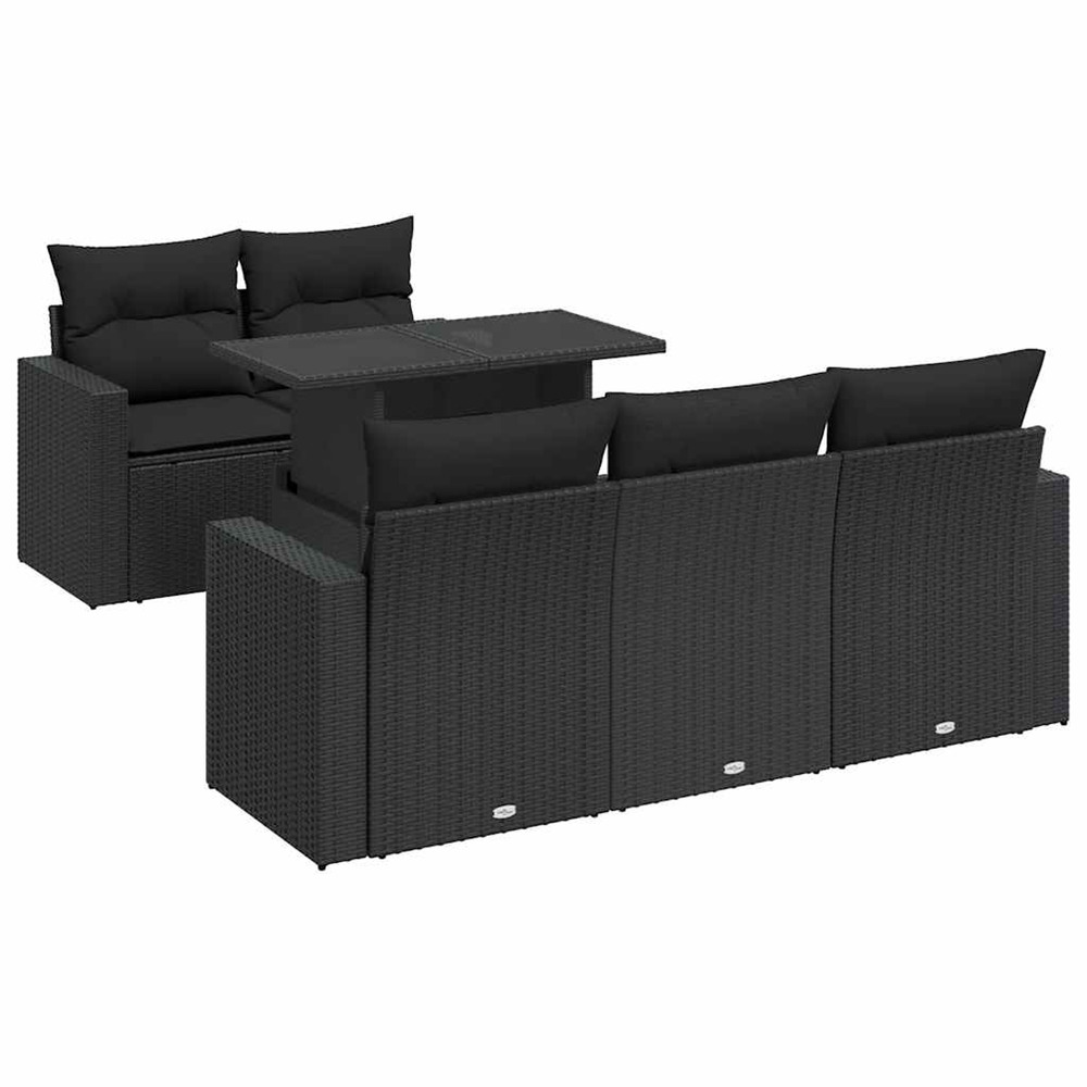 Salon de jardin 6 pcs avec coussins noir résine tressée