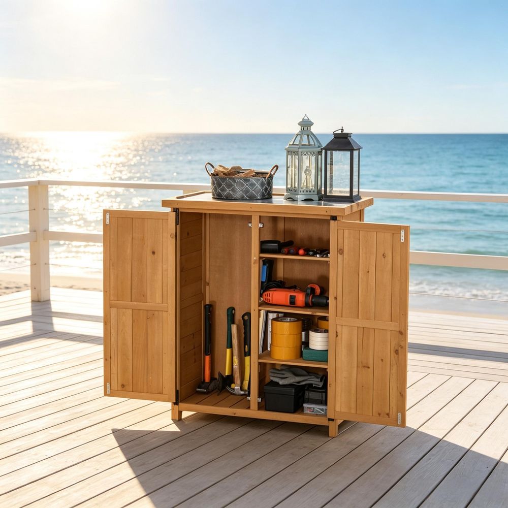 Armoire de jardin en sapin jaune 75 x 40 x 90 cm rangement outils extérieur - comfortxl outdoor living