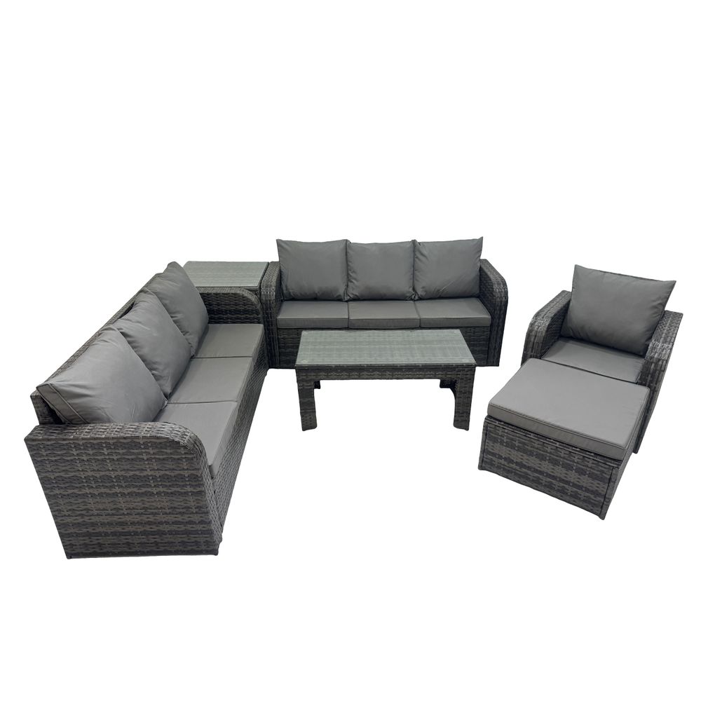 8 places ensemble de meubles de jardin avec table d'appoint chaise inclinables table basse grand tabouret gris foncé mixte