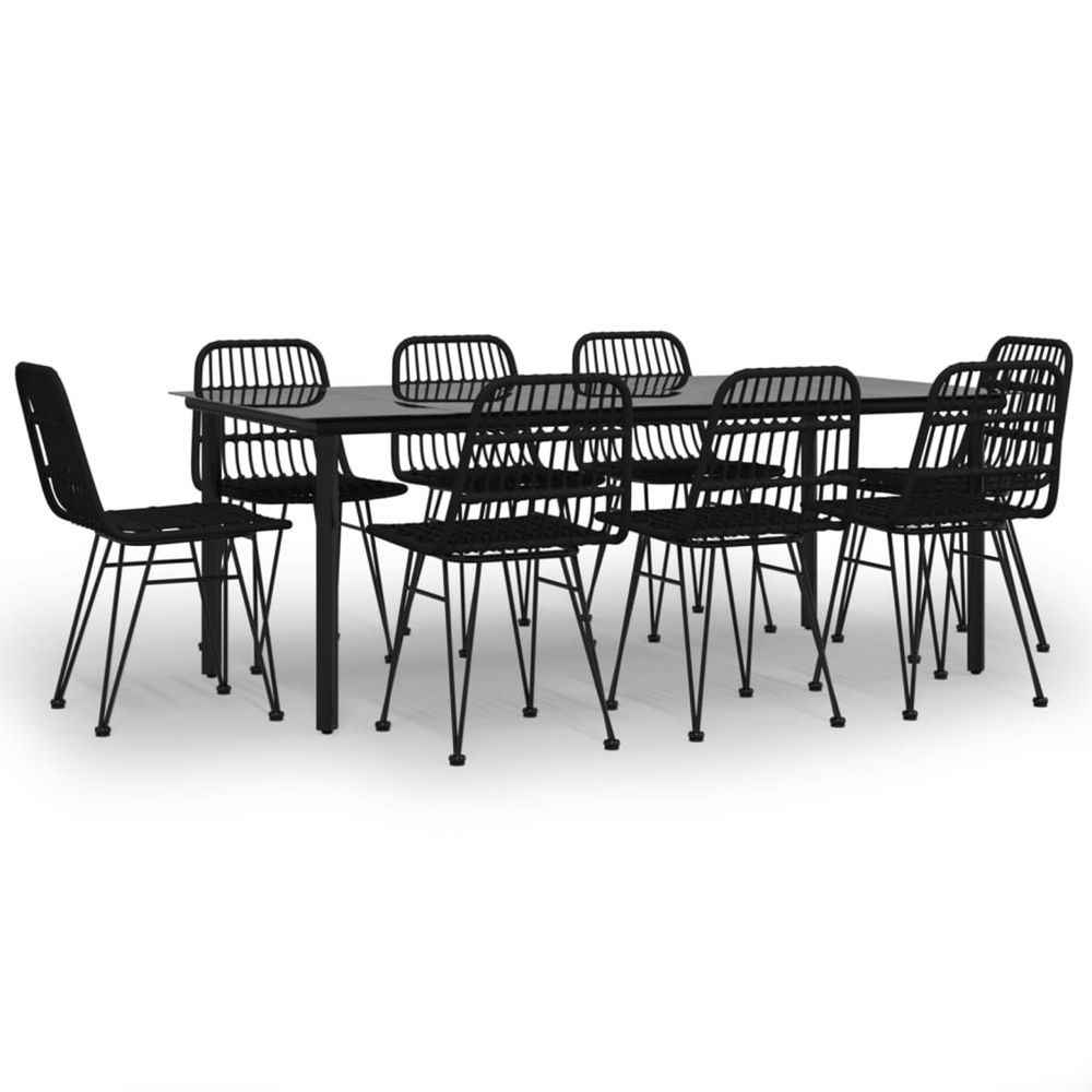 Ensemble à manger de jardin 9 pcs noir résine tressée