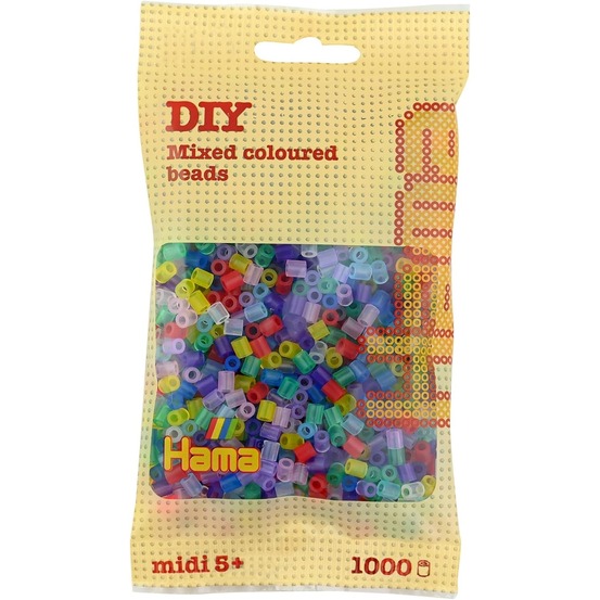 Sachet 1000 perles plastique midi transp mix