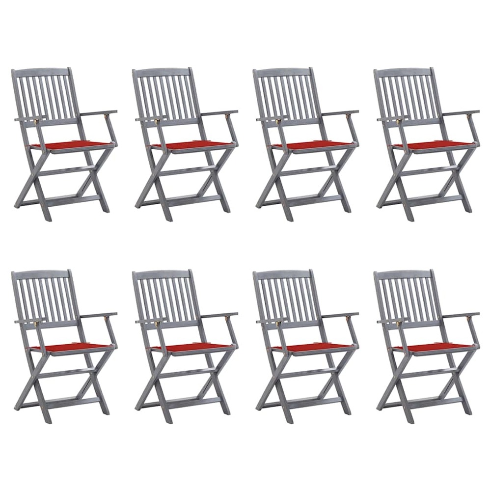 Chaises pliables d'extérieur lot de 8 et coussins bois d'acacia