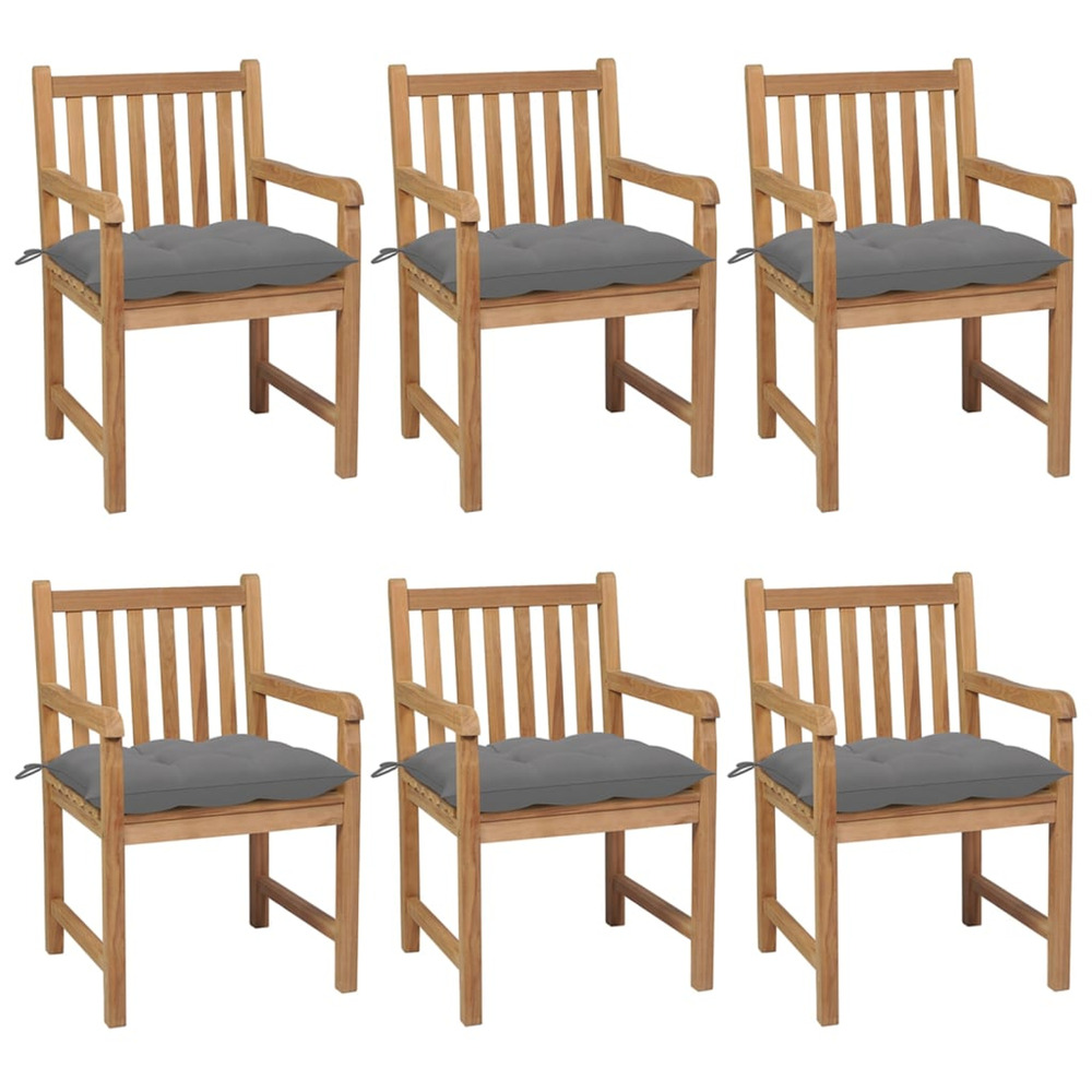 Chaises de jardin lot de 6 et coussins gris bois de teck solide