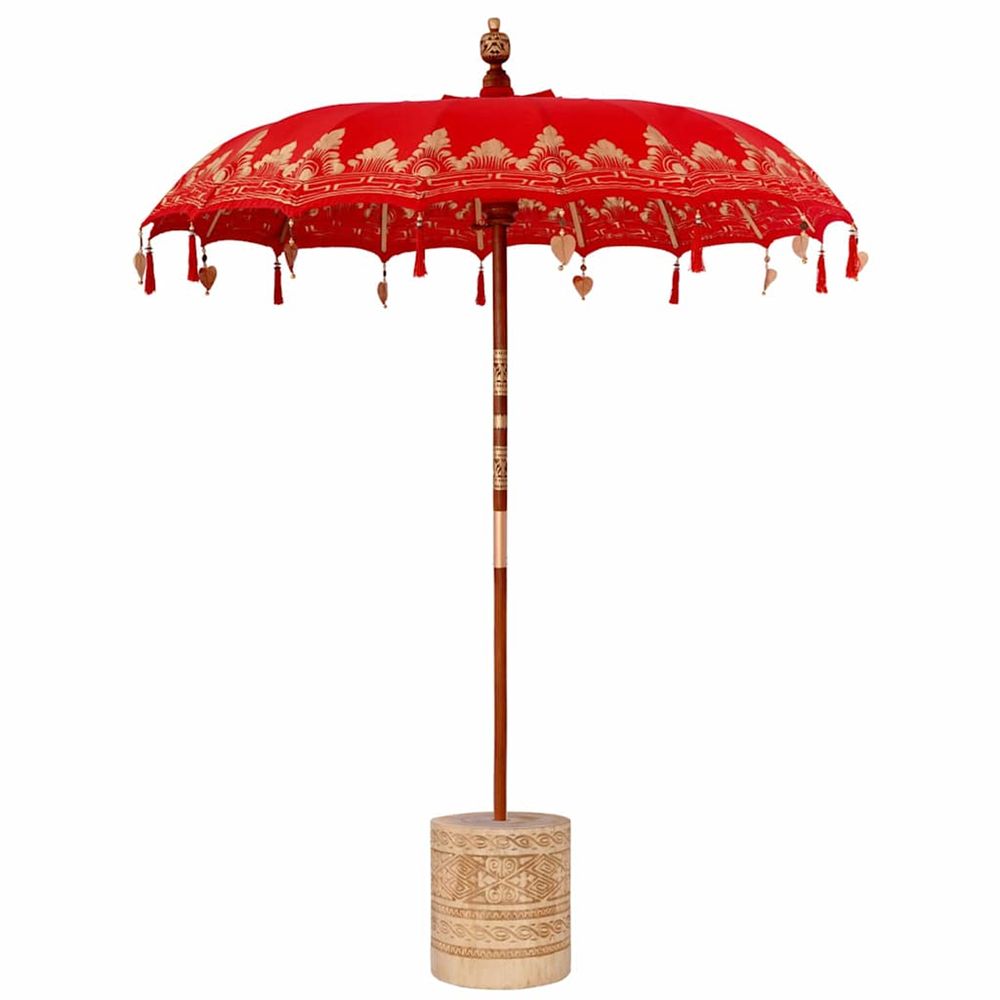 Parasol balinais avec base rouge 185 x 185 x 260 cm