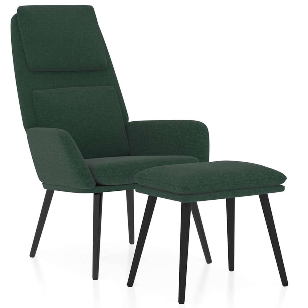 Chaise de relaxation avec tabouret vert foncé tissu