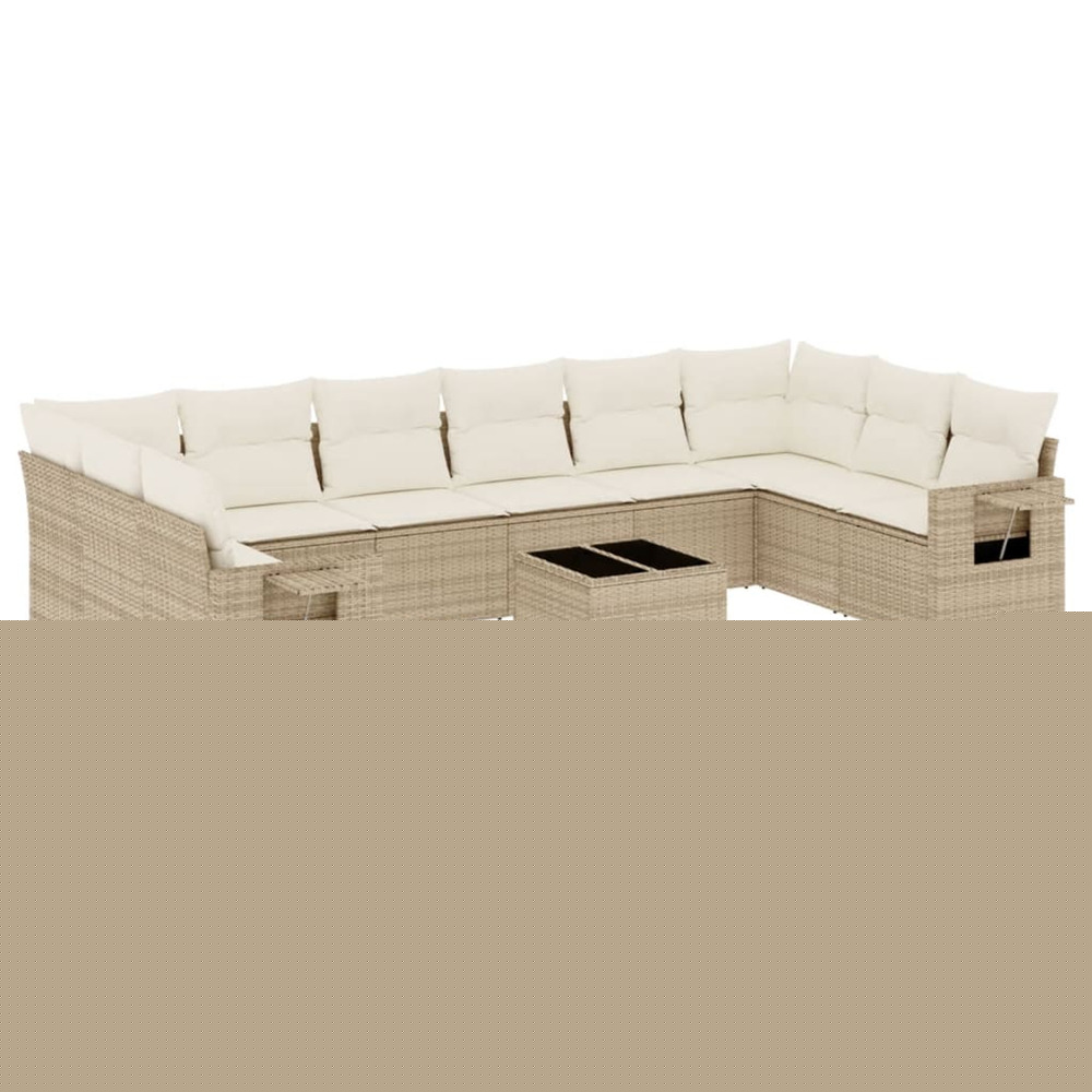 Salon de jardin 11 pcs avec coussins beige résine tressée