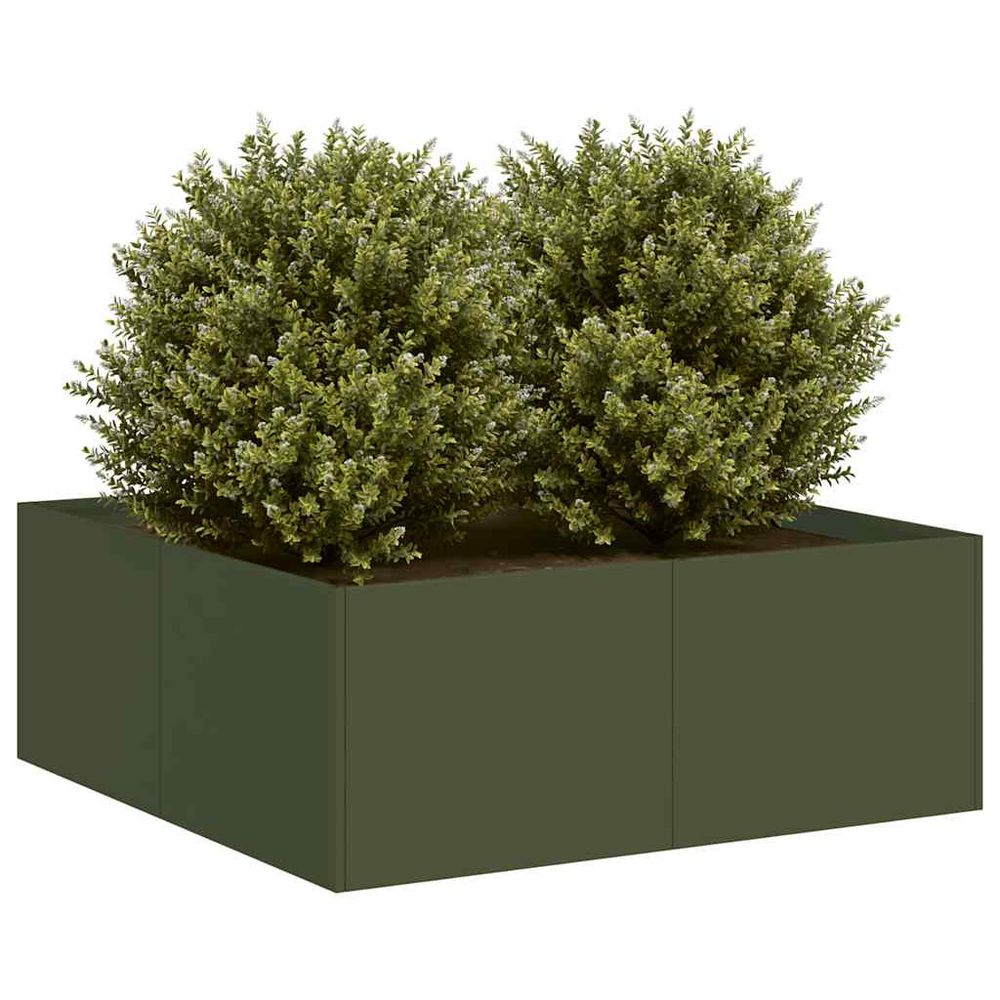Jardinière carrée acier laminé froid jardin plantes vert olive 80x30cm