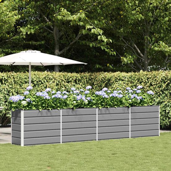 Carré potager surélevé géant acier galvanisé pour culture facile 385x50x77 cm gris clair