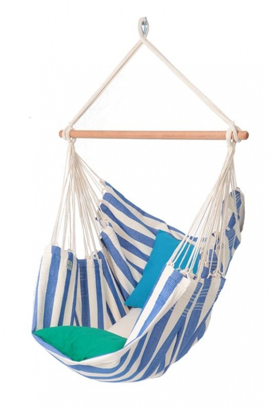 Toile de hamac chaise suspendue avec bois d'écartement - azul