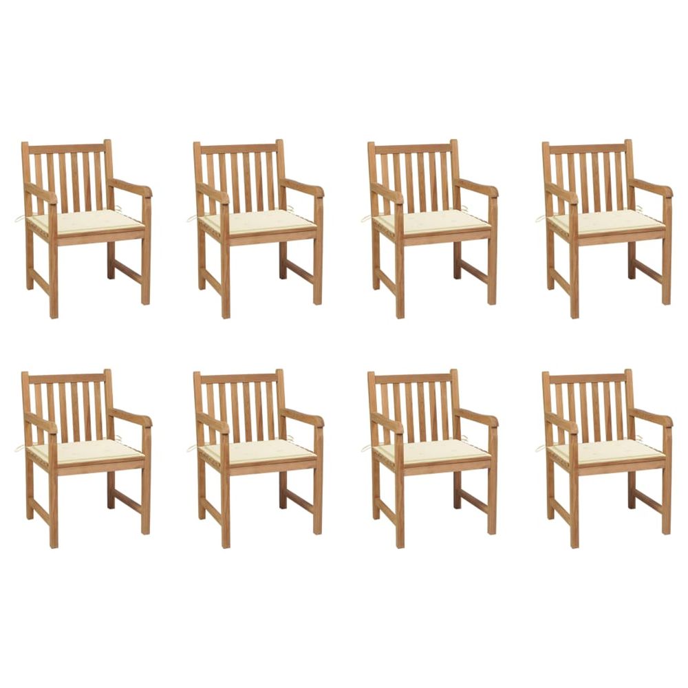 Chaises de jardin lot de 8 avec coussins crème bois teck massif