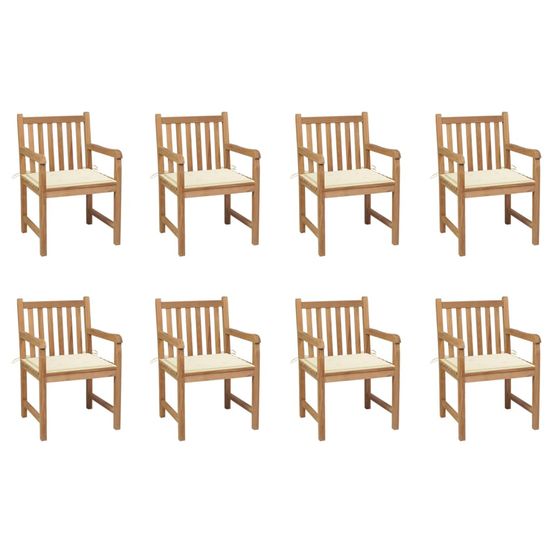 Chaises de jardin lot de 8 avec coussins crème bois teck massif