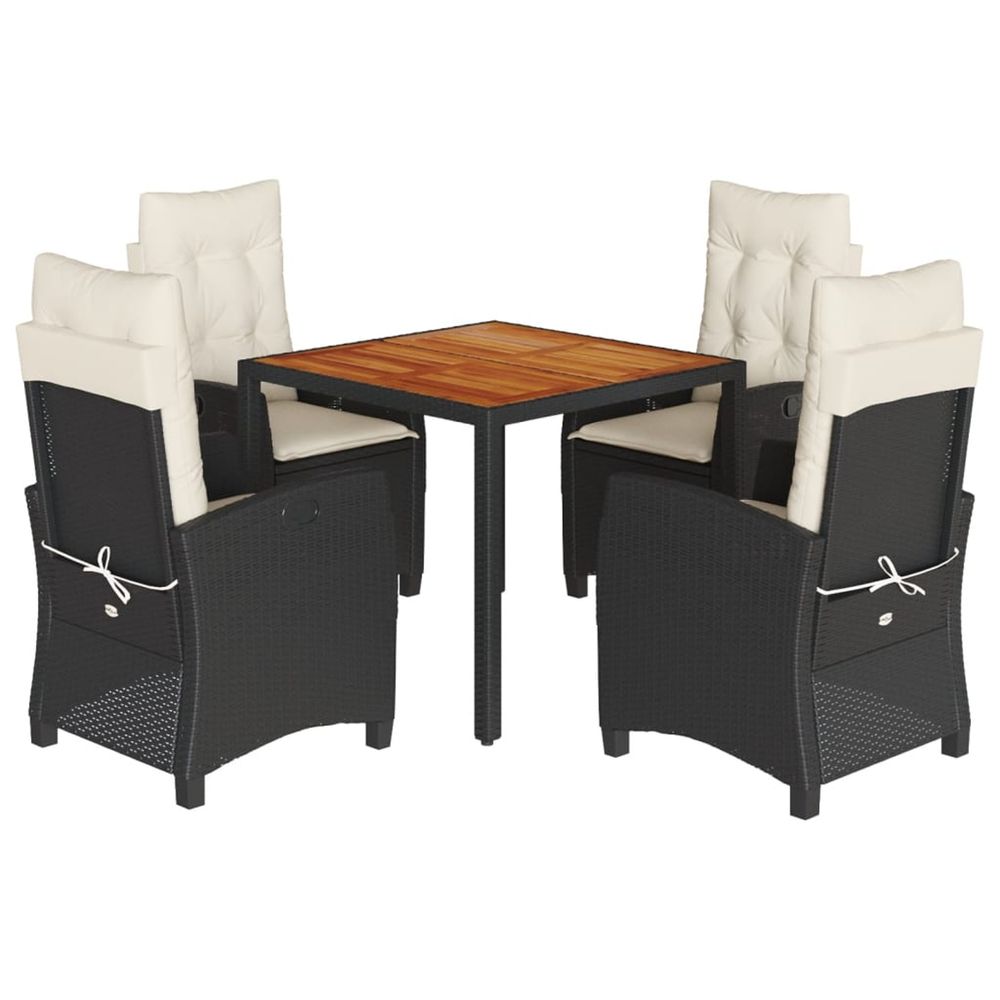 Ensemble à manger de jardin coussins 5pcs noir résine tressée