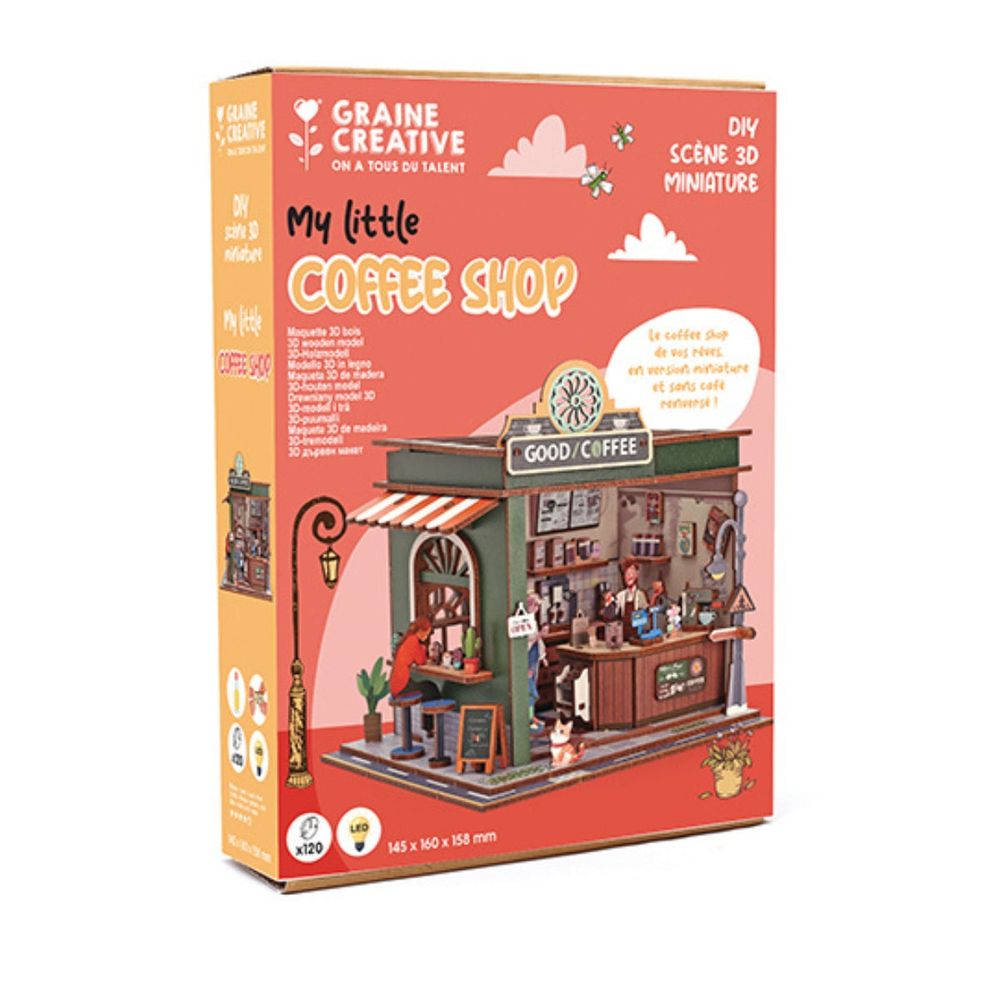 Maquette en bois miniature à construire - coffee shop