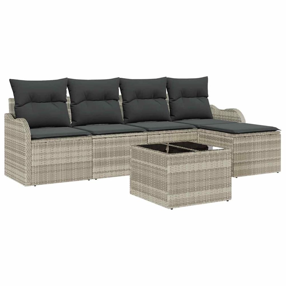 Ensemble de canapé de jardin 6 pc gris clair polyrotin