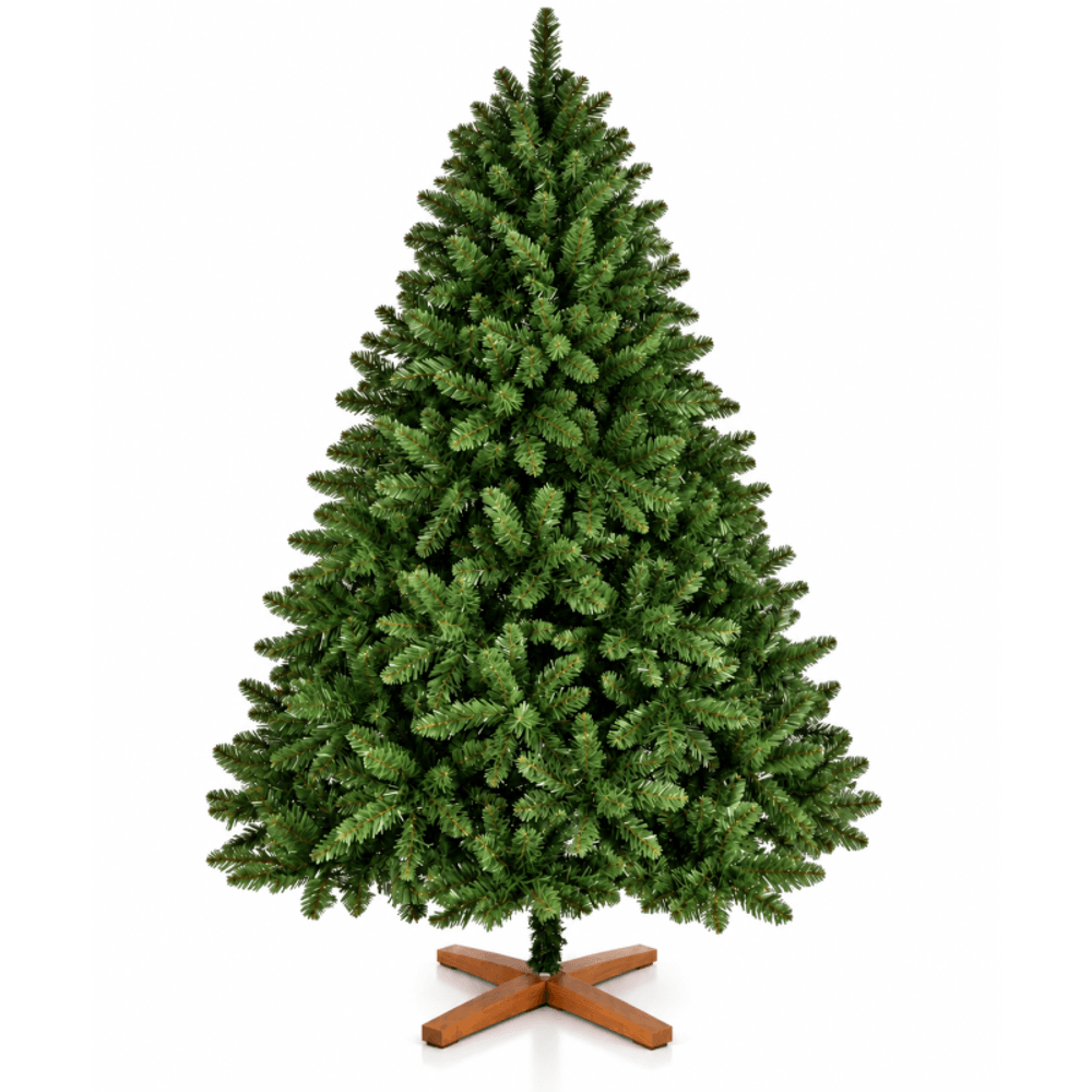 Sapin de noël artificiel 220 cm vert inclus pied en bois et sac de rangement