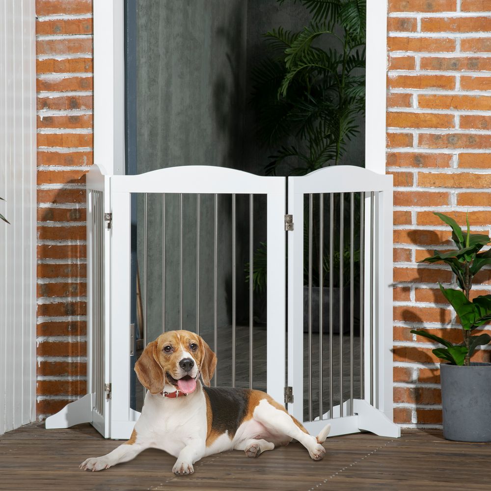 Barrière sécurité chien bois mdf pliable 3 panneaux escalier porte blanc 154x80cm - comfortxl pet living