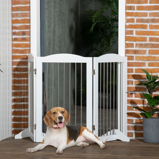 Barrière sécurité chien bois mdf pliable 3 panneaux escalier porte blanc 154x80cm - comfortxl pet living