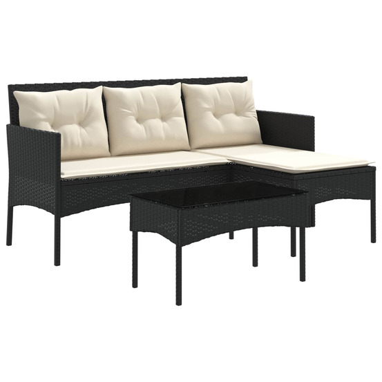 Ensemble de canapé de jardin 2 pcs noir et crème polyrotin