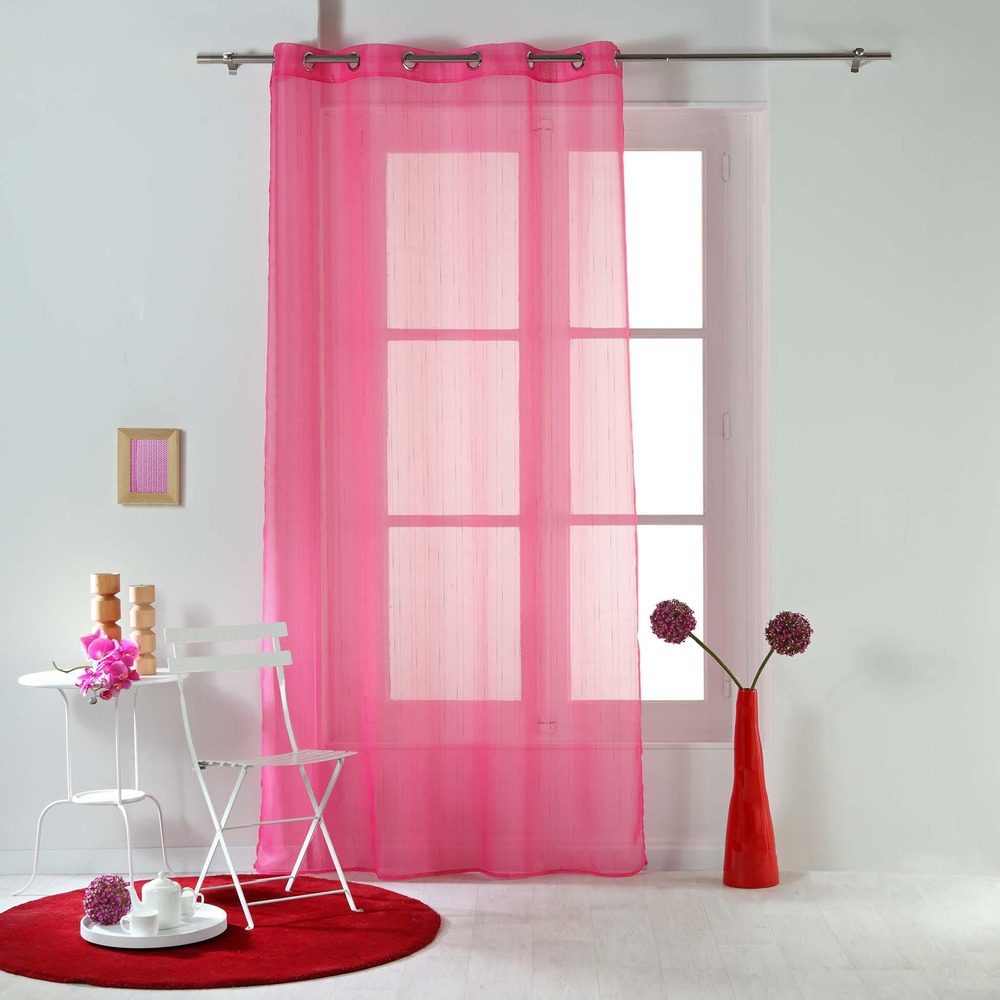 Rideau a oeillets voile raye horizon rose