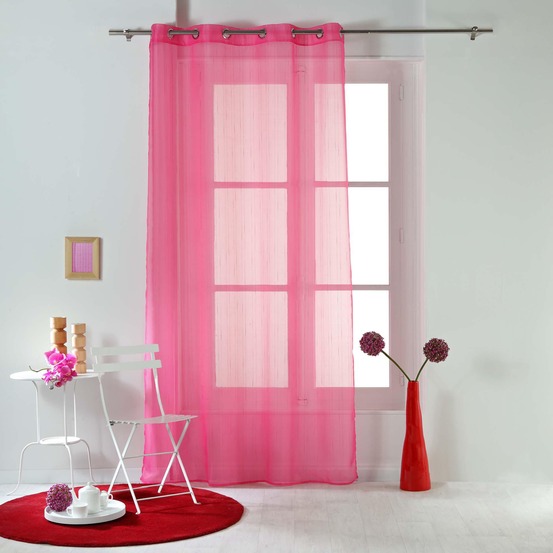 Rideau a oeillets voile raye horizon rose