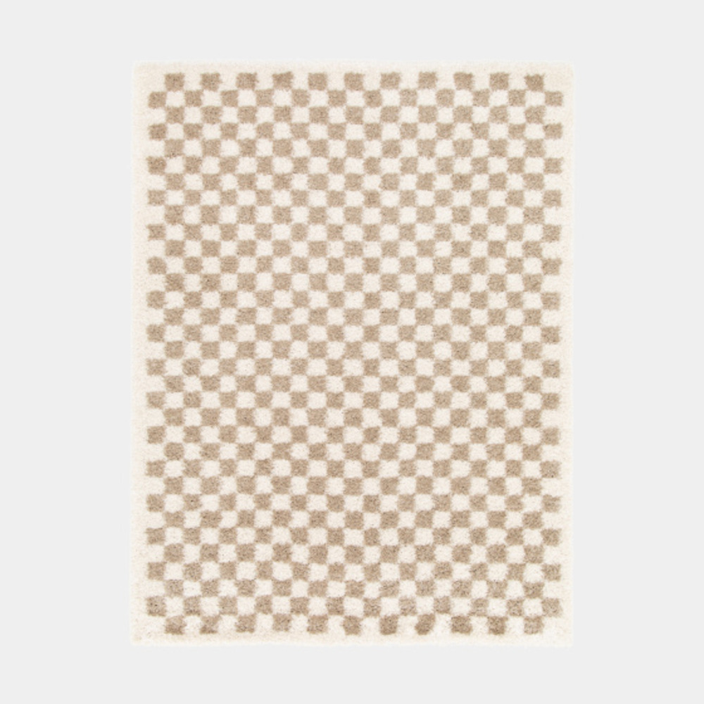 Tapis damier à poils longs - colorama - beige rétro - 200 x 290 cm