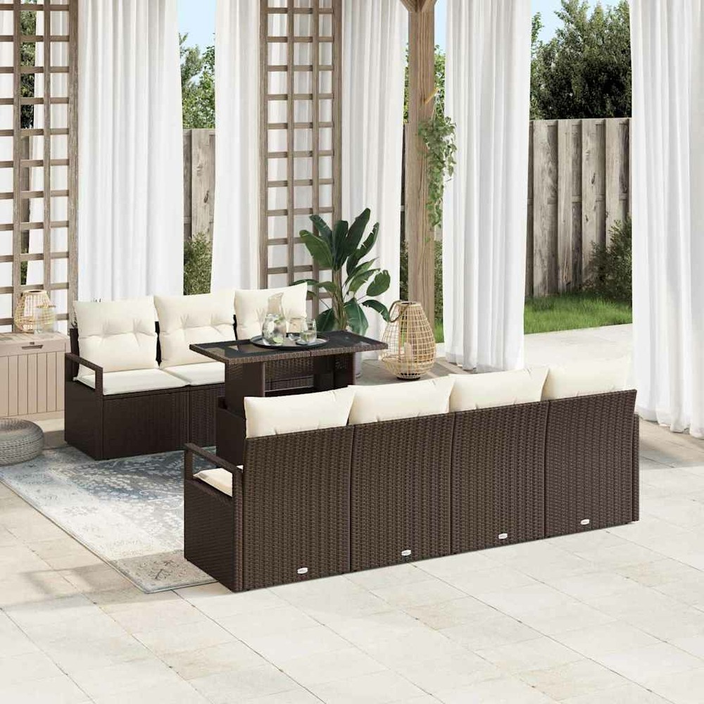 Ensemble de canapé de jardin 8 pcs marron poly rotin