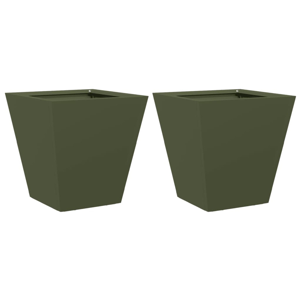 Jardinière d'extérieurs 2 pcs vert olive 30x30x30 cm acier