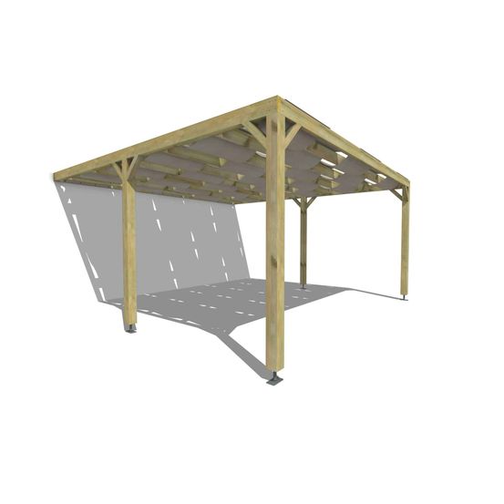 Pergola bois • 5m x 5m • adossée • sens largeur • voilage semi-transparent inclus • livraison comprise