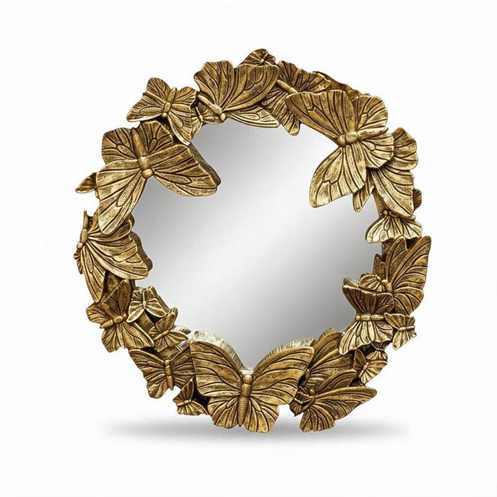 Miroir papillons vieilli doré résine 29x29cm