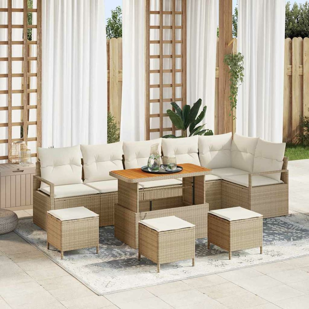 Ensemble de canapé de jardin 10 pcs beige poly rotin