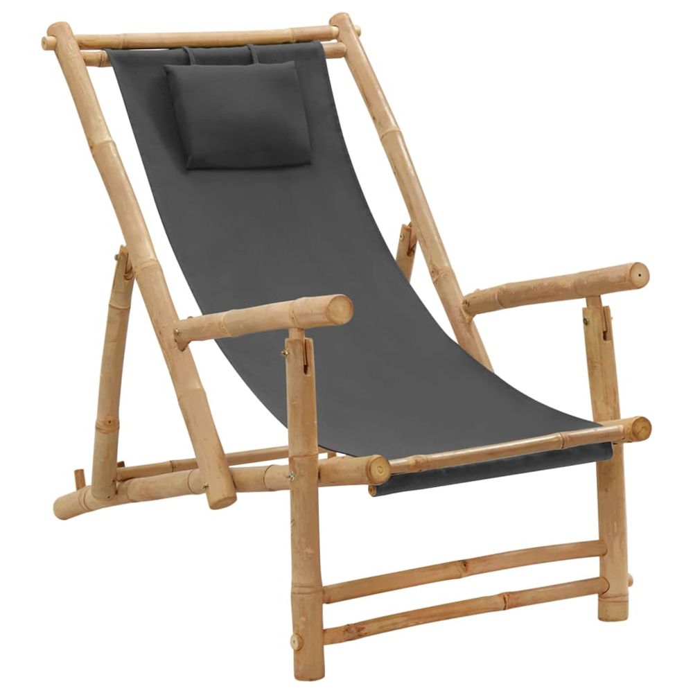 Chaise de terrasse bambou et toile gris foncé