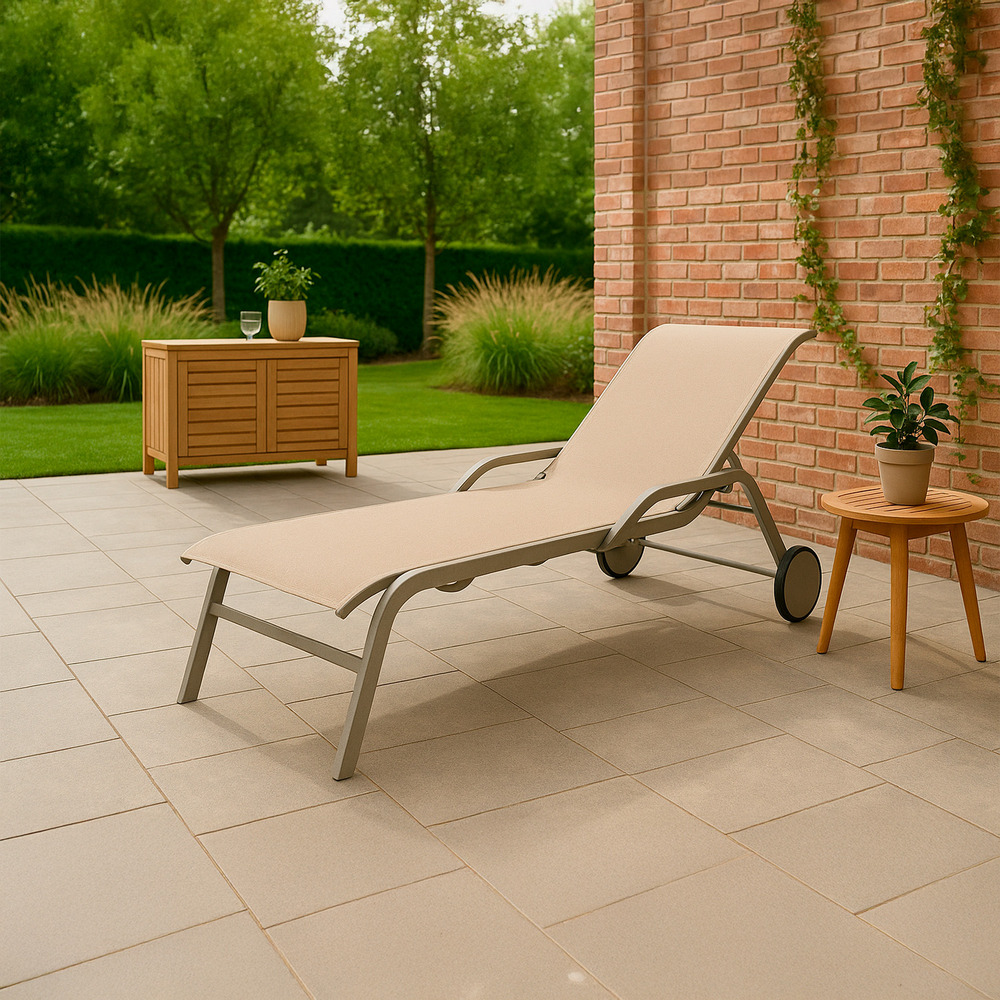 Chaise lounge creme en aluminium avec roues pour un confort moderne