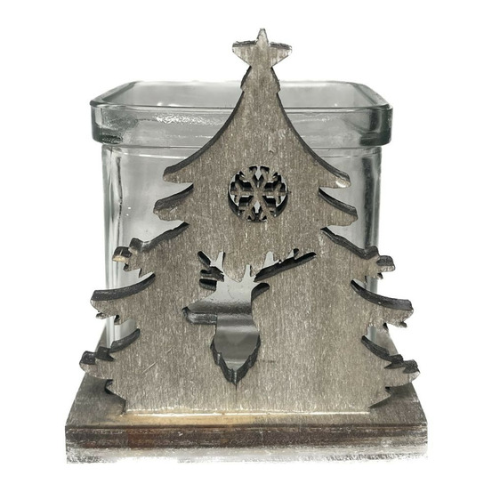 Photophore en bois motif «cerf» 8.5 x 8.5 x 10 cm