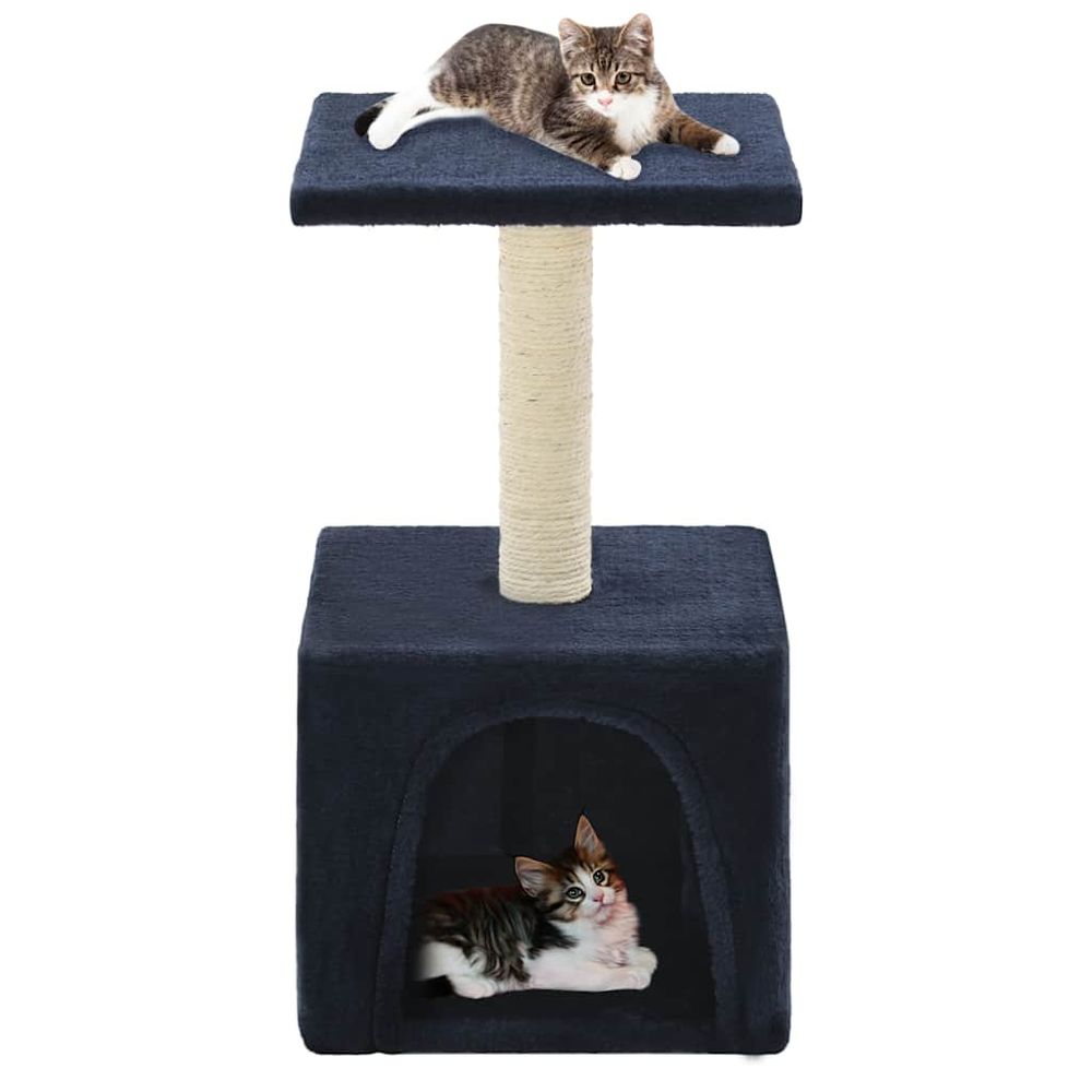 Petit arbre à chat 55 cm en sisal avec niche pour chaton bleu foncé
