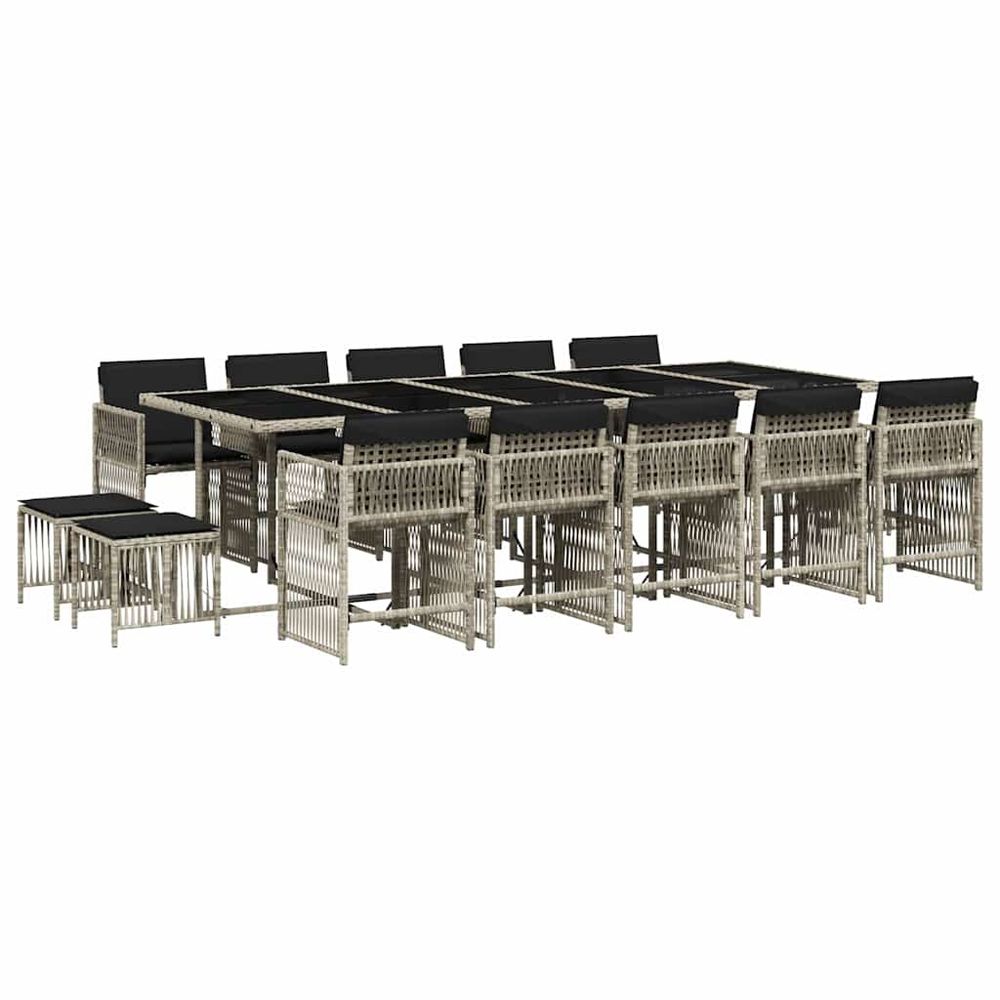 Ensemble à manger de jardin et coussins 15 pcs gris clair rotin