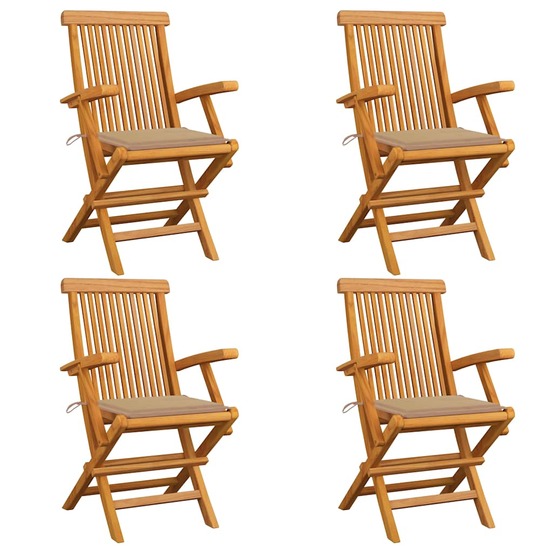 Chaises de jardin et coussins beige lot de 4 bois teck massif