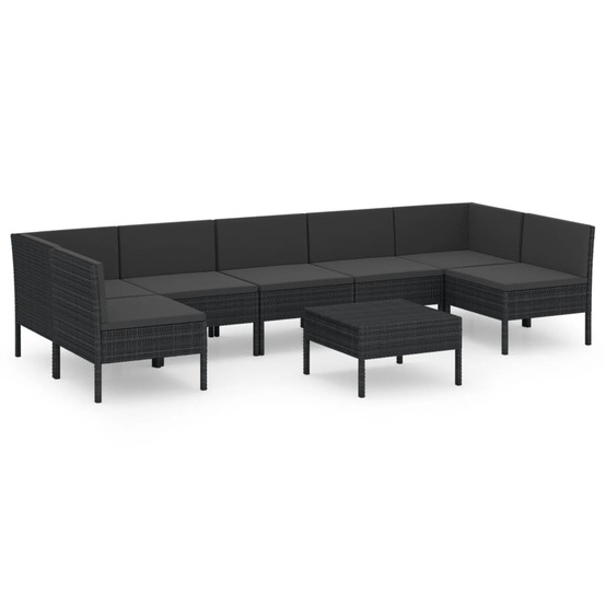Salon de jardin meuble d'extérieur ensemble de mobilier 8 pièces avec coussins résine tressée noir