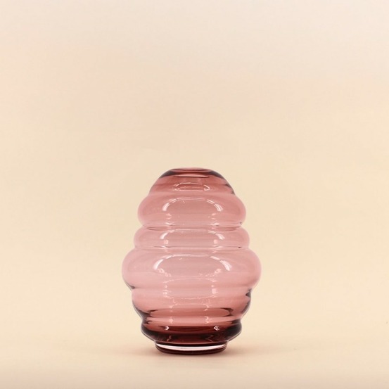 Vase anneaux en verre rose fait main, h21cm