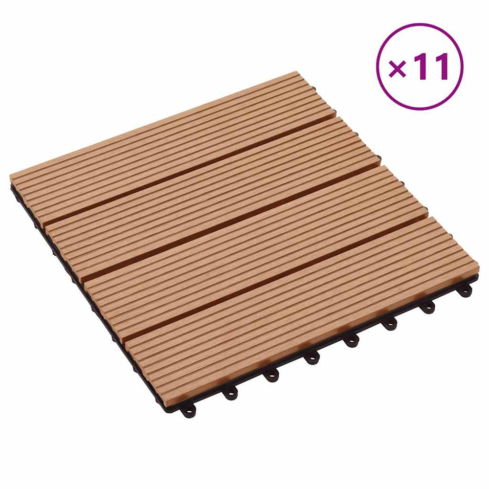 Carreau de terrasse 11 pcs wpc 30 x 30 cm 1 m² couleur teck