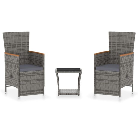Salon de jardin 3 pcs avec coussins résine tressée gris