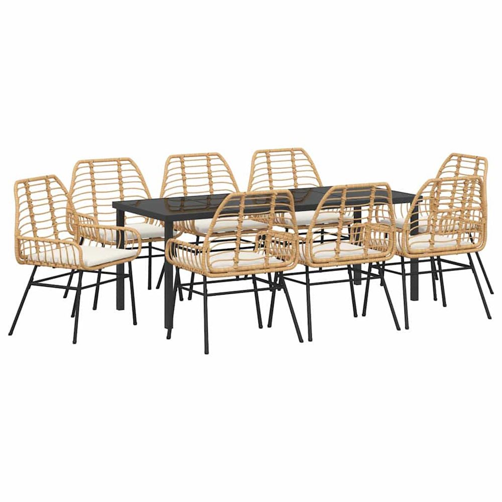 Ensemble de salle à manger pour jardin 9 pc marron polyrotin