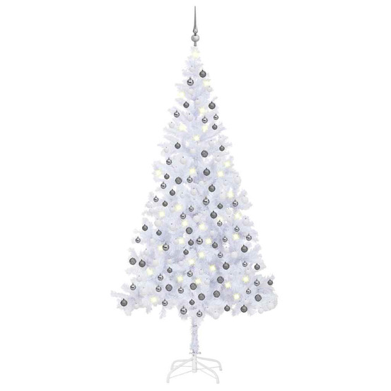 Arbre de noël artificiel pré-éclairé et boules l 240 cm blanc