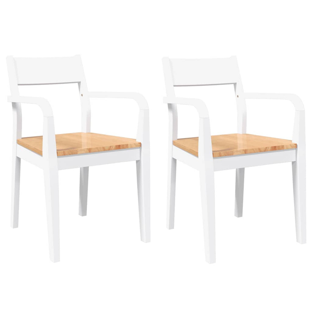 Chaises à manger 2 pcs blanc bois massif caoutchouc