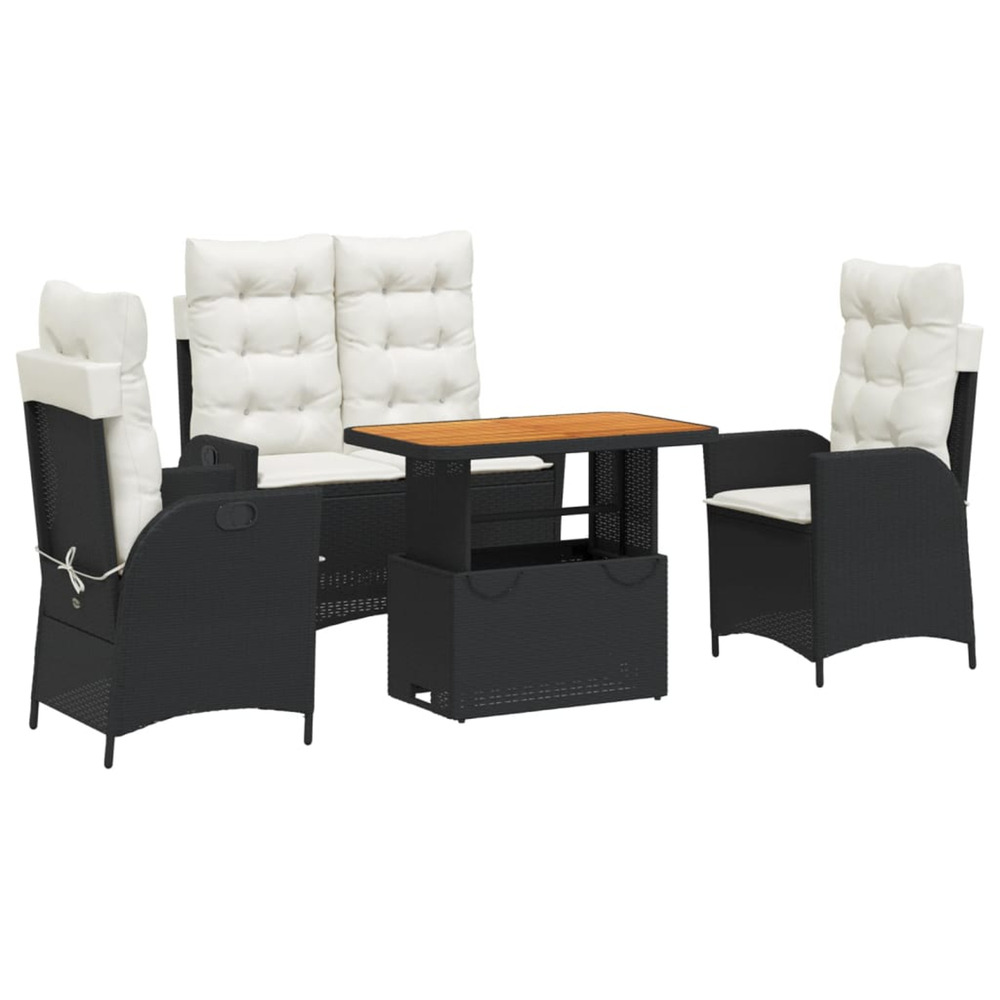 Ensemble à manger de jardin 4 pcs avec coussins noir