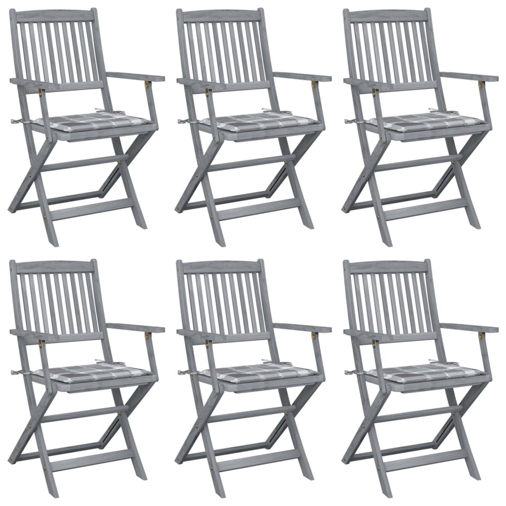 Chaises pliables d'extérieur lot de 6 et coussins bois d'acacia