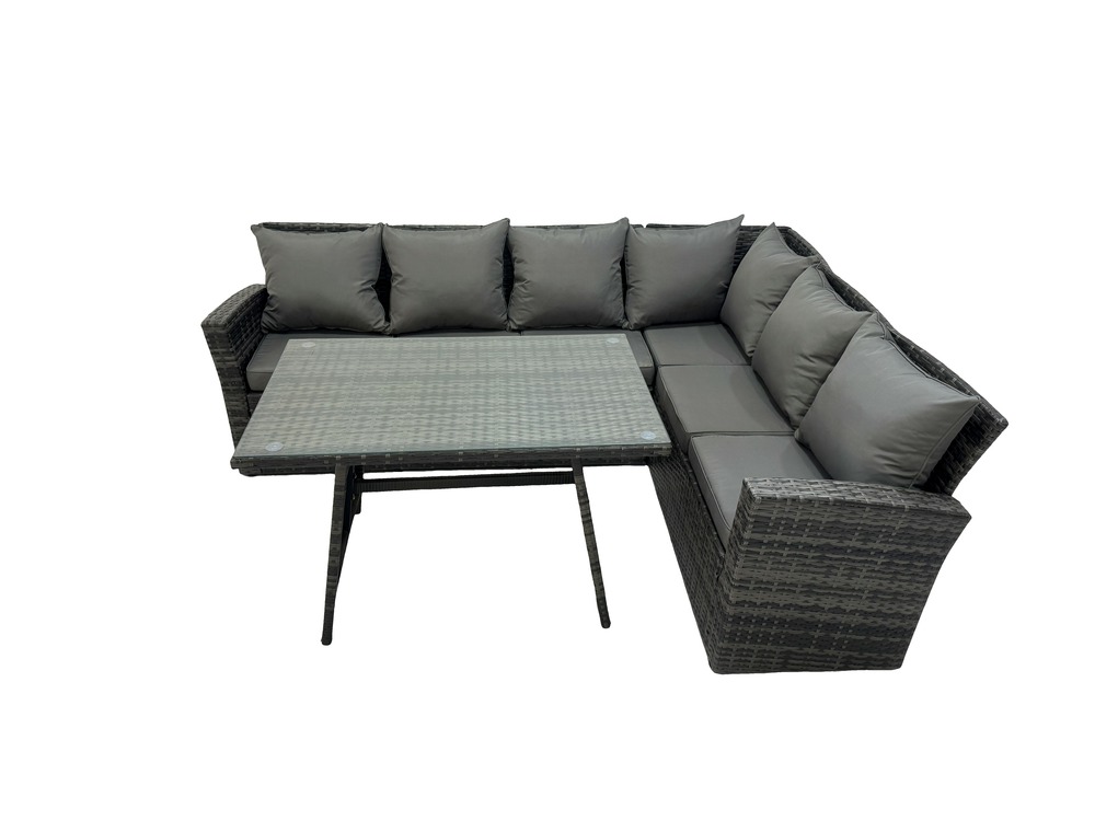 Dossier haut gris foncé mixte salon de jardin en résine tressée ensemble repas de jardin exterieur avec 6 places