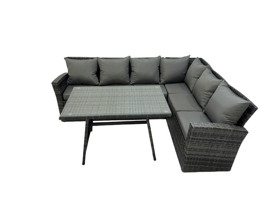 Dossier haut gris foncé mixte salon de jardin en résine tressée ensemble repas de jardin exterieur avec 6 places